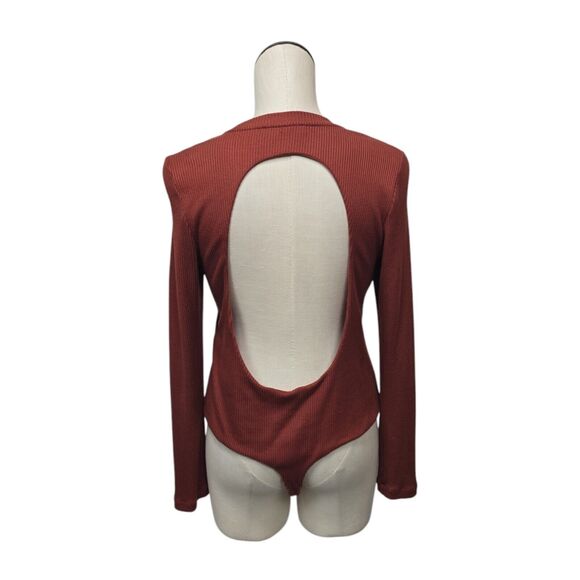All Saints‎ Ribbed Molly Cutout Backless Bodysuit Womens Size 10 Orange Rust - Picture 2 of 10